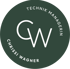 Dunkelgrüner Kreis mit "CW" in der Mitte, umgeben von "TECHNIK MANAGERIN" und "CHRISSY WAGNER".