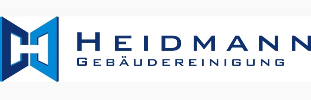 Heidmann Gebäudereinigung Logo: Blaues, stilisiertes "H" neben dem Text "HEIDMANN GEBÄUDEREINIGUNG".