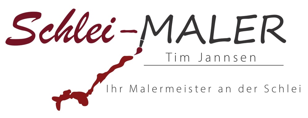 Logo: Schlei-MALER Tim Jannsen, Ihr Malermeister an der Schlei, mit rotem Pinselstrich.