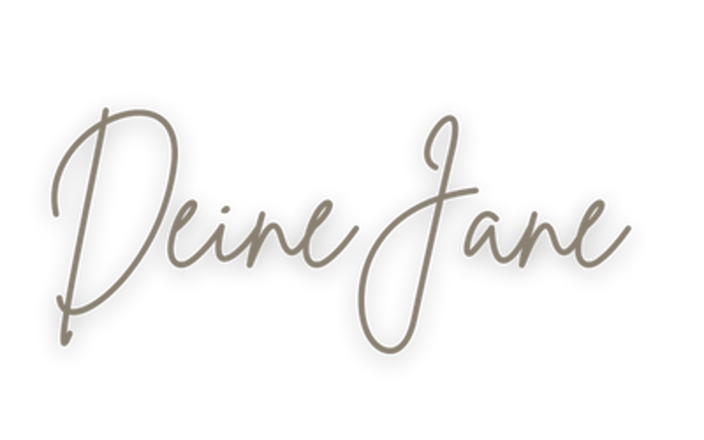 Brauner, geschwungener Schriftzug auf schwarzem Hintergrund, "Deine Jane".
