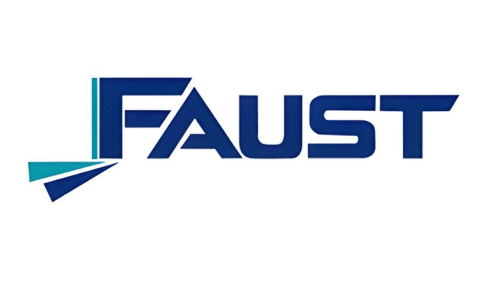 Das Faust-Logo in dunkelblau und türkis auf weißem Hintergrund.