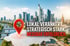 Skyline von Frankfurt mit rotem Standort-Pin und Text: Lokal verankert. Strategisch stark. Messbar erfolgreich.