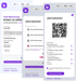 Drei Smartphone-Bildschirme zeigen eine Rechnung, Zahlungsmethoden und einen QR-Code zur Bezahlung mit dem Text "Jetzt bezahlen".