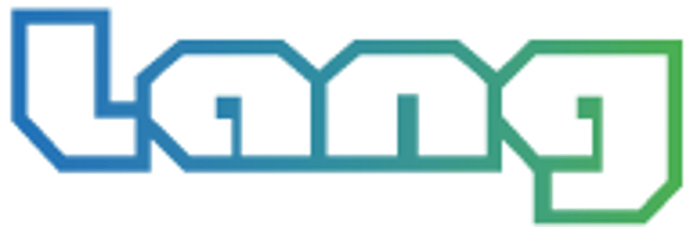 Lang Metallwarenproduktion Neubrandenburg GmbH Logo in einem blauen bis grünen Farbverlauf mit weißer Umrandung.