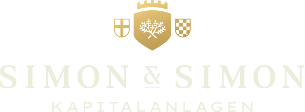 Logo von Simon & Simon Kapitalanlagen mit goldenem Wappenschild und Krone auf grünem Hintergrund.