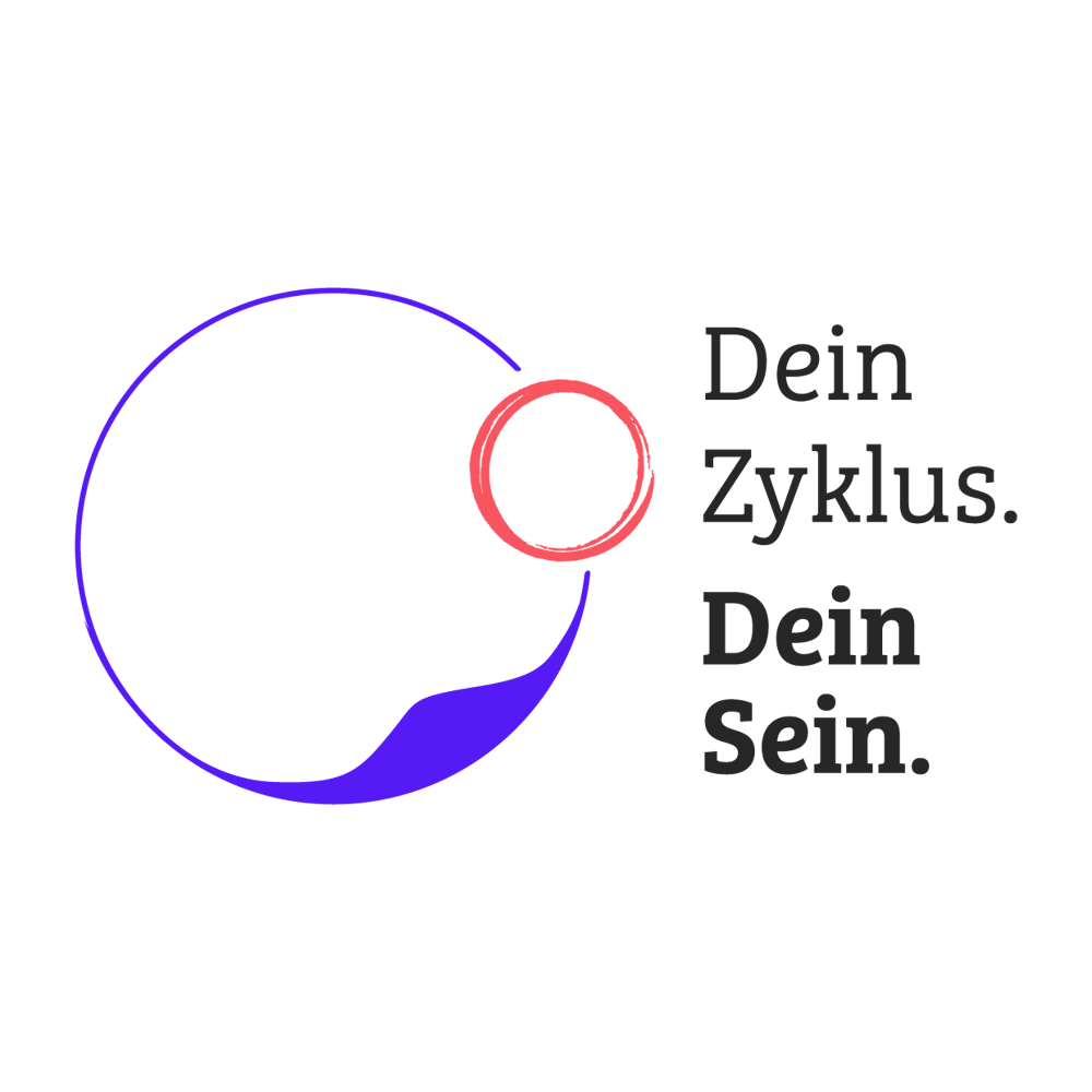 Dein Zyklus. Dein Sein. Ein lilafarbener Kreis mit einer roten Öffnung und einem lila Wellensegment.
