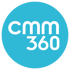 Blauer Kreis mit weißem Text "cmm 360".