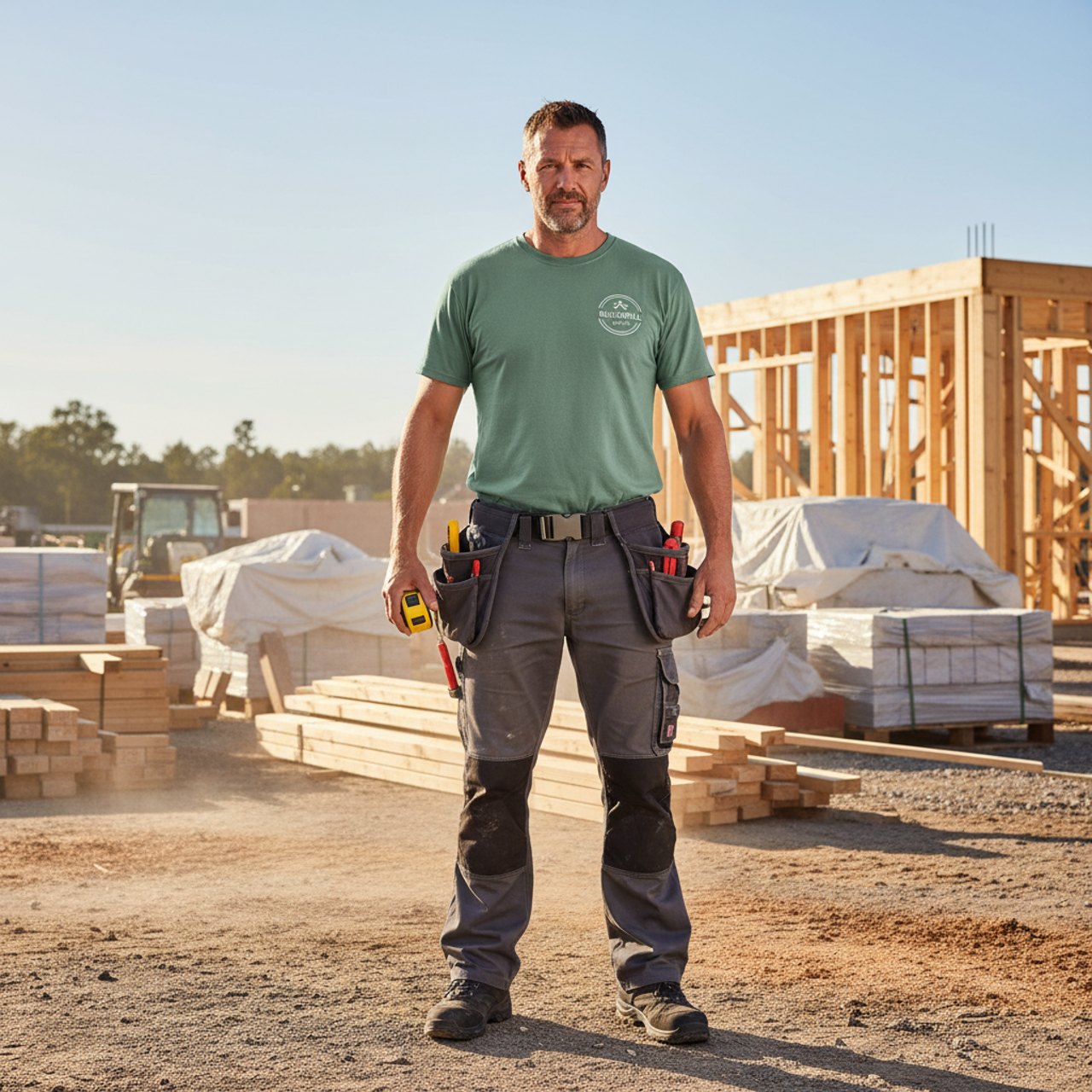 Handwerker mit bedrucktem T-Shirt