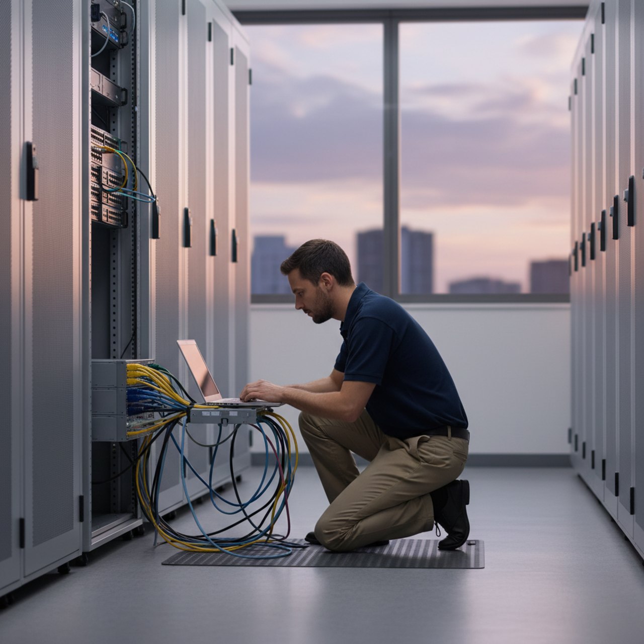 Techniker vor Ort im Serverraum