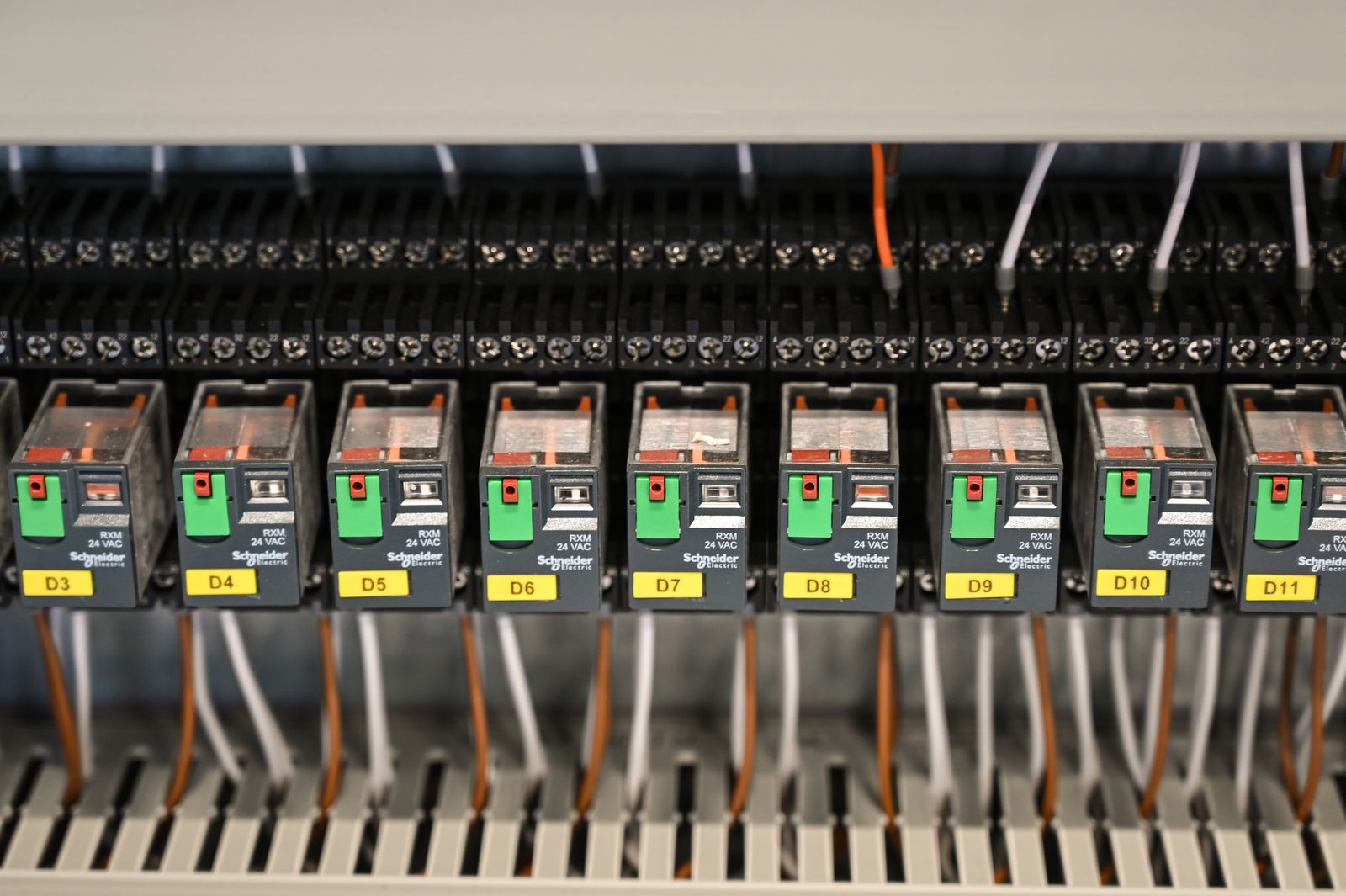 Close-up of electrical junction boxes and wiring