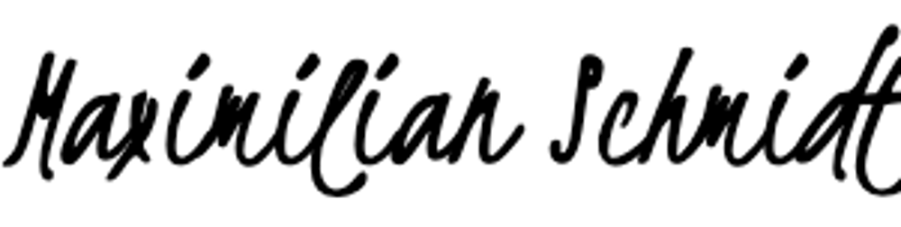 Schwarzer Text "Maximilian Schnitt" in handschriftlicher Schriftart auf dunkelgrünem Hintergrund.