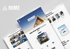Drei Browserfenster zeigen das Webdesign einer Architektur-Website namens HOME mit modernem Layout und Haus-Fotografien.