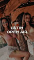 Zwei Frauen tanzen ausgelassen, mit Text "LATIN OPEN AIR" und "ESTA LOCA LATINA" unten rechts.