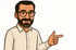 Ein Cartoon-Mann mit Brille und Bart zeigt mit dem Finger nach rechts.
