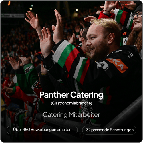 Screenshot aus dem Bewerberportal: über 450 Bewerbungen und 32 passende Besetzungen für Panther Catering