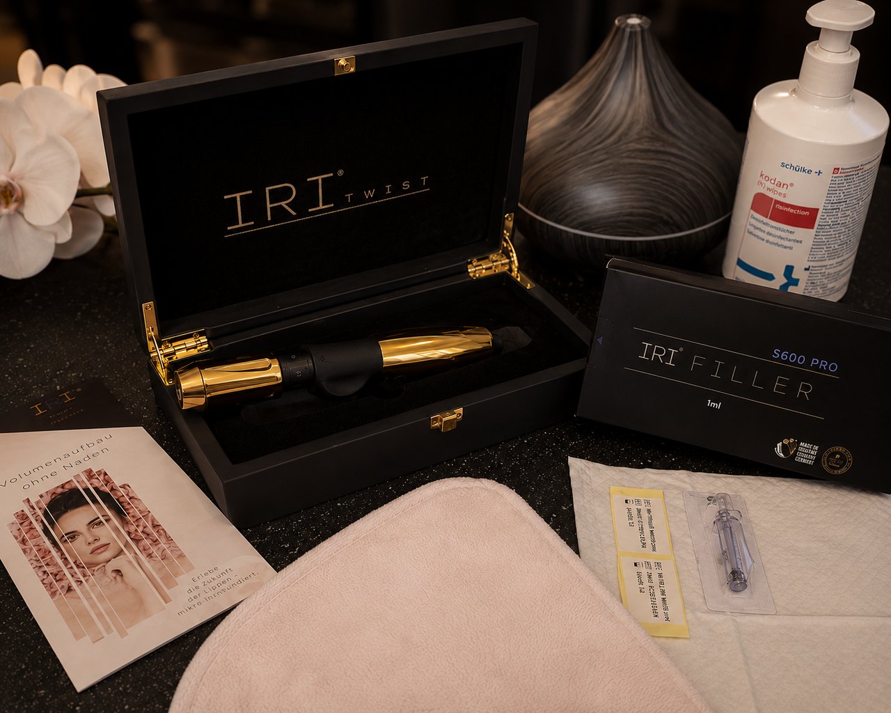 IRI® Filler-System am vorbereiteten Arbeitsplatz im SWON Studio in Pforzheim