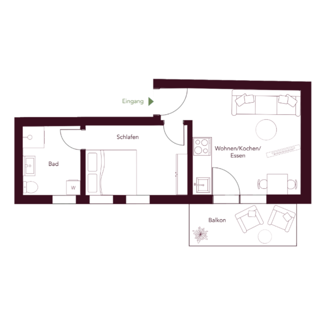 Grundriss Apartment 5, 31,00 m², Erdgeschoss
