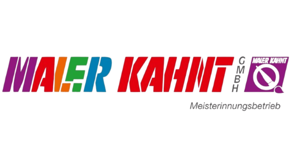 Logo "MALER KAHNT GmbH" in bunten Buchstaben mit Pinsel-Symbol und Text "Meisterinnungsbetrieb".