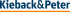 Kieback&Peter Logo in Dunkelblau auf weißem Hintergrund mit einem orangefarbenen Streifen darunter.