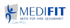 Logo von MEDIFIT mit dem Slogan AKTIV FÜR IHRE GESUNDHEIT und einer blauen, stilisierten menschlichen Figur.