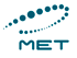 MET-Logo: Eine aufsteigende Kurve aus blaugrünen Punkten über dem Schriftzug „MET“.
