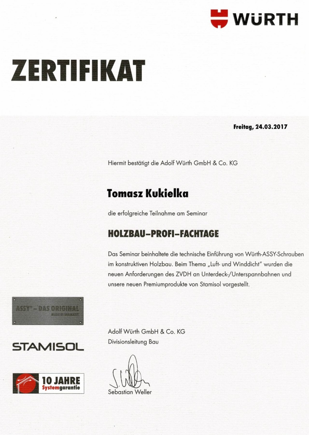 Würth Zertifikat Holzbau-Profi-Fachtage