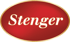 Red oval with gold border and "Stenger" in gold script.