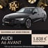 Schwarzer Audi A6 Avant mit "HÜTOCARS" Logo und Text: "SOUVERÄN AUF JEDER STRECKE. AUDI A6 AVANT 1.838 € brutto/Monat".