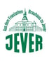 Grünes Jever-Logo mit einem Gebäude mit Turm und dem Text "Aus dem Friesischen Brauhaus zu Jever".