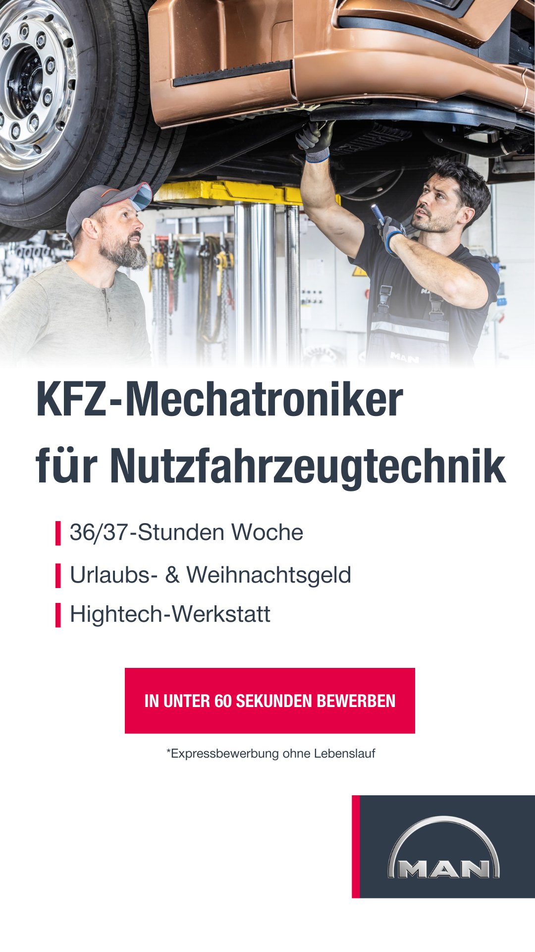 Anzeigenmotiv der Fachkraftspur mit einem Kfz-Mechatroniker in der Werkstatt