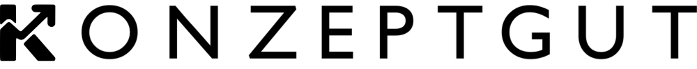 Schwarzer Text auf weißem Hintergrund, der "KONZEPTGUT" liest. Der Buchstabe "K" ist stilisiert mit einem Pfeil nach oben.