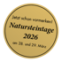 Goldenes Emblem mit Text: "Jetzt schon vormerken! Natursteintage 2026 am 28. und 29. März."