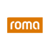 Orangefarbener Kasten mit dem Wort „roma“ in Kleinbuchstaben.