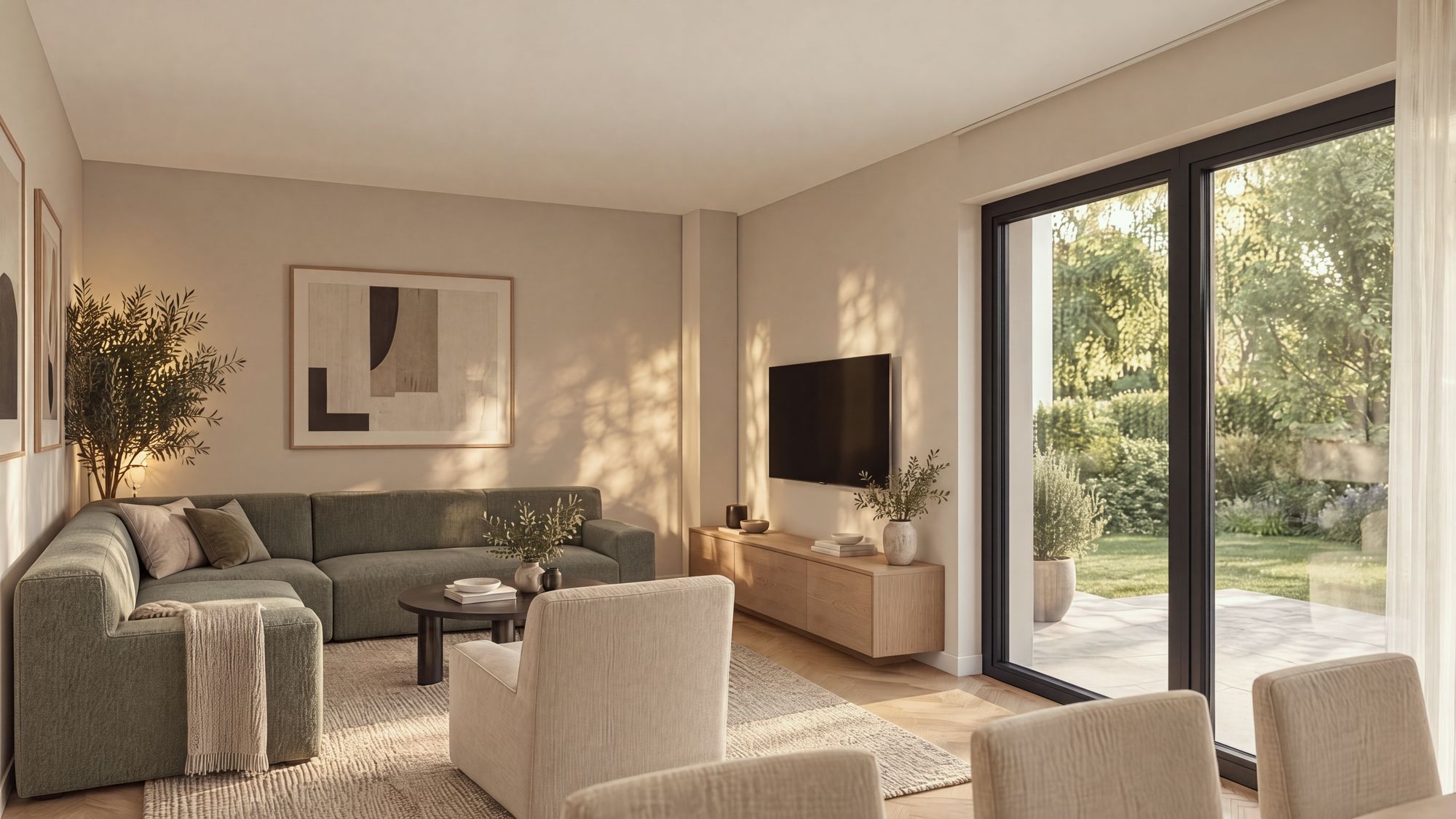 Visualisierung: Wohnbereich mit Zugang zur Terrasse