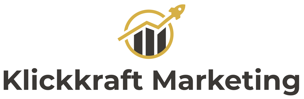 Logo von Klickkraft Marketing mit Rakete, die über einem Diagramm aufsteigt.