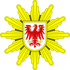 Wappen von Brandenburg auf einem goldenen, strahlenförmigen Stern.