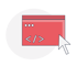 Roter Browser-Tab mit Codiersymbol und weißem Cursor, der auf das Symbol zeigt.
