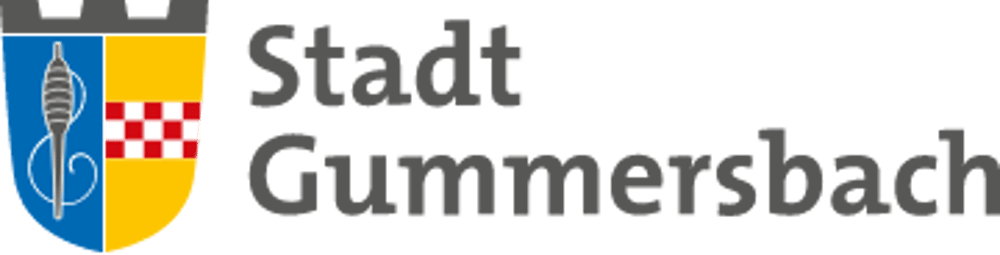 Logo von Lügde: Rote Skyline, blauer Hügel, Schriftzug "Lügde Staatlich anerkannter Erholungsort".