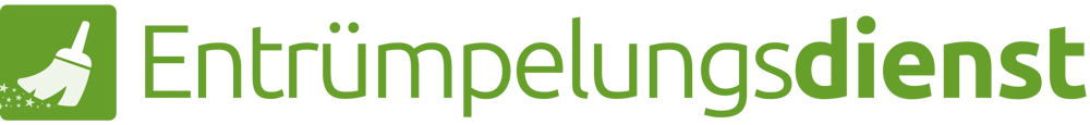Grünes Logo mit Besen, der Schmutz kehrt, und dem Text "Entrümpelungsdienst".