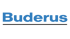 Buderus-Logo in Blau auf schwarzem Hintergrund mit schwarzem Unterstrich.