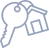 Schlüssel und Hausumriss als Symbol für Immobilien oder Zuhause.
