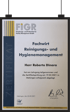 Zertifikat für Herrn Roberto Dinara als Fachwirt Reinigungs- und Hygienemanagement, ausgestellt am 25.03.2021.