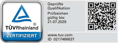 TÜV Rheinland Prüfzeichen zur Personenzertifizierung von Florian Müller
