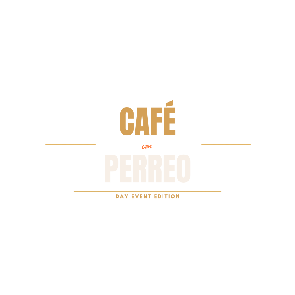 Café Perreo "DAY LIGHT EDITION" Schriftzug in Orange und Weiß auf dunkelgrünem Hintergrund.