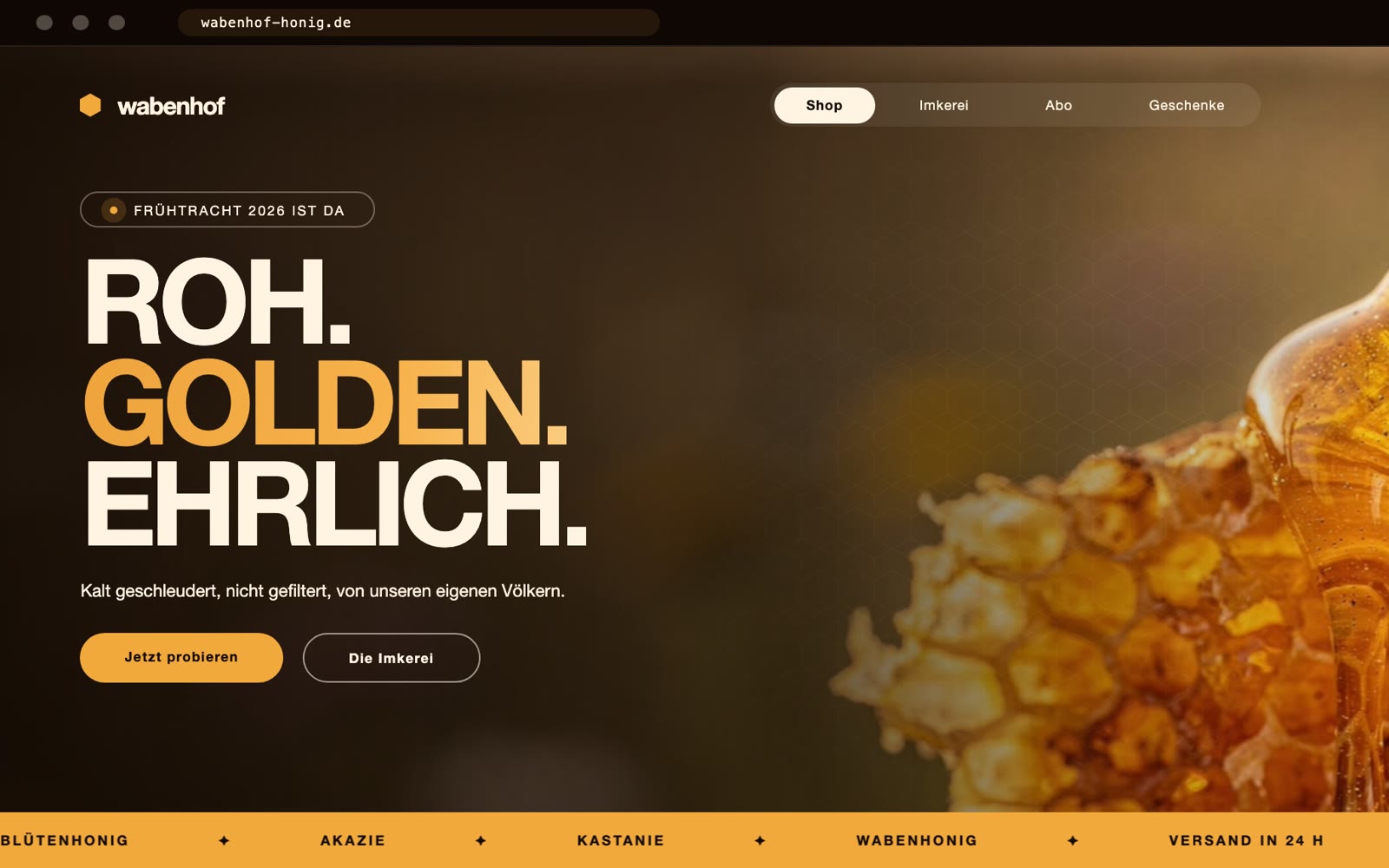Onlineshop für Honig, gebaut von uns