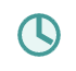 Türkisfarbenes Uhr-Icon mit weißen Ziffernblatt auf schwarzem Hintergrund.