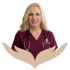 Blonde nurse in maroon scrubs promoting regenerative cellular therapy