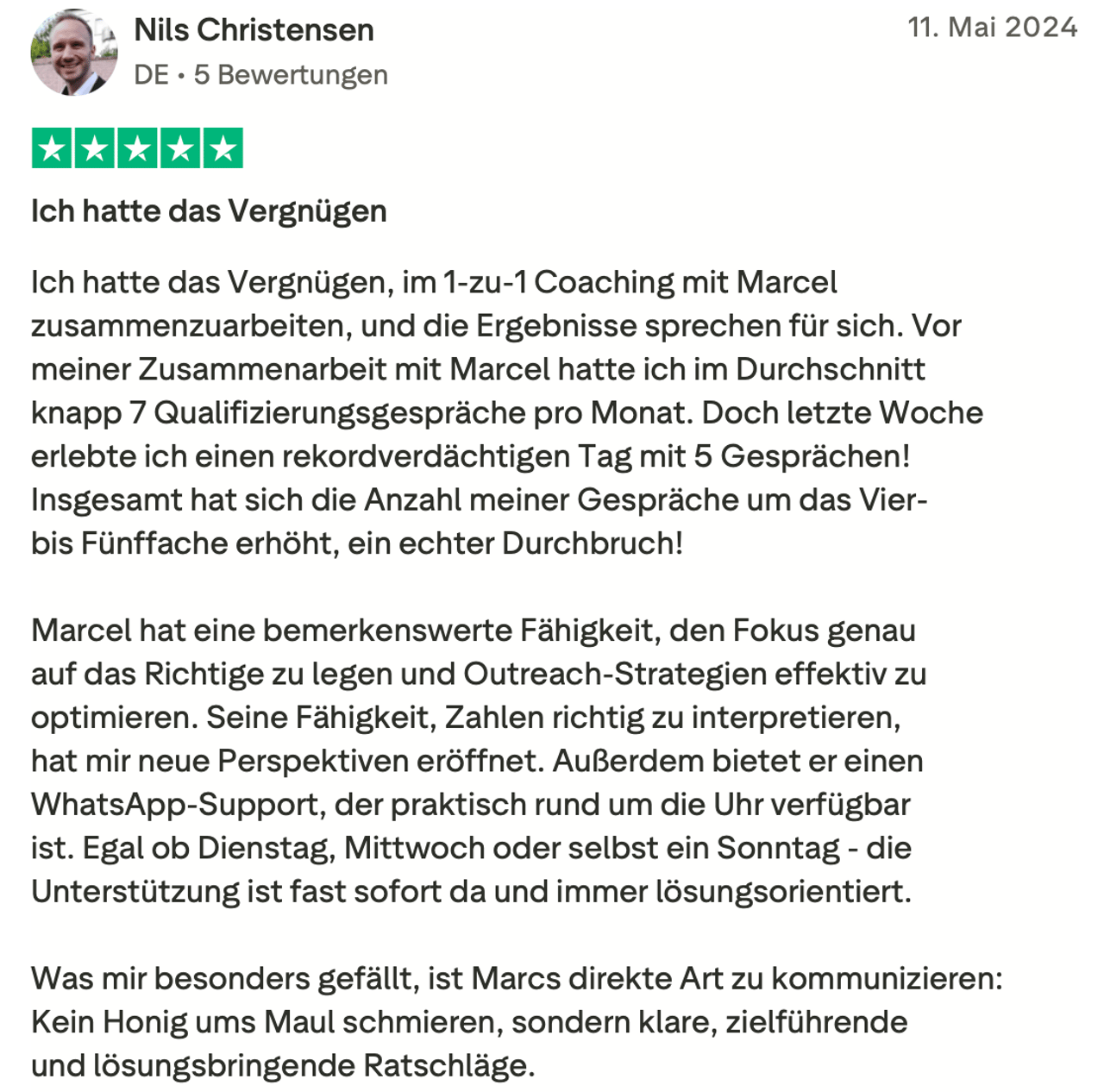 Trustpilot-Rezension von Nils Christensen