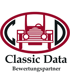 Logo: Rote Ellipse mit stilisiertem Oldtimer, schwarzen Buchstaben C und D. Text: "Classic Data Bewertungspartner".