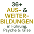 Text: 36+ Aus- & Weiterbildungen in Führung, Psyche & Krise auf schwarzem Hintergrund.